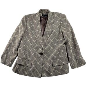 Liz Claiborne Blazer Jacket Womens 16 Brown Tan Pattern Career Single Breasted